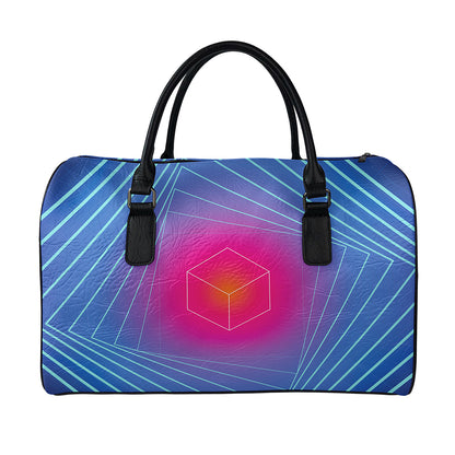 Blue Geometric EDM Light Print Leather Duffle Bag