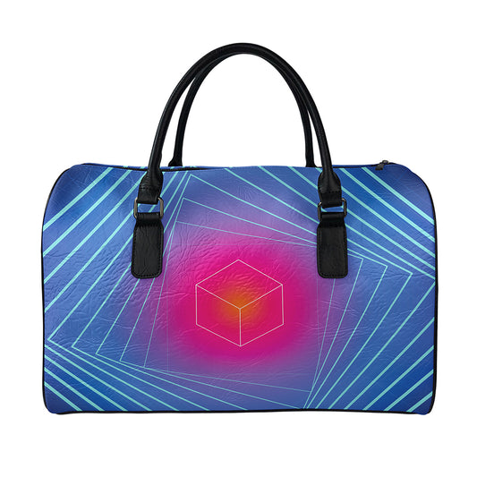 Blue Geometric EDM Light Print Leather Duffle Bag