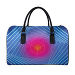 Blue Geometric EDM Light Print Leather Duffle Bag