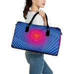 Blue Geometric EDM Light Print Leather Duffle Bag