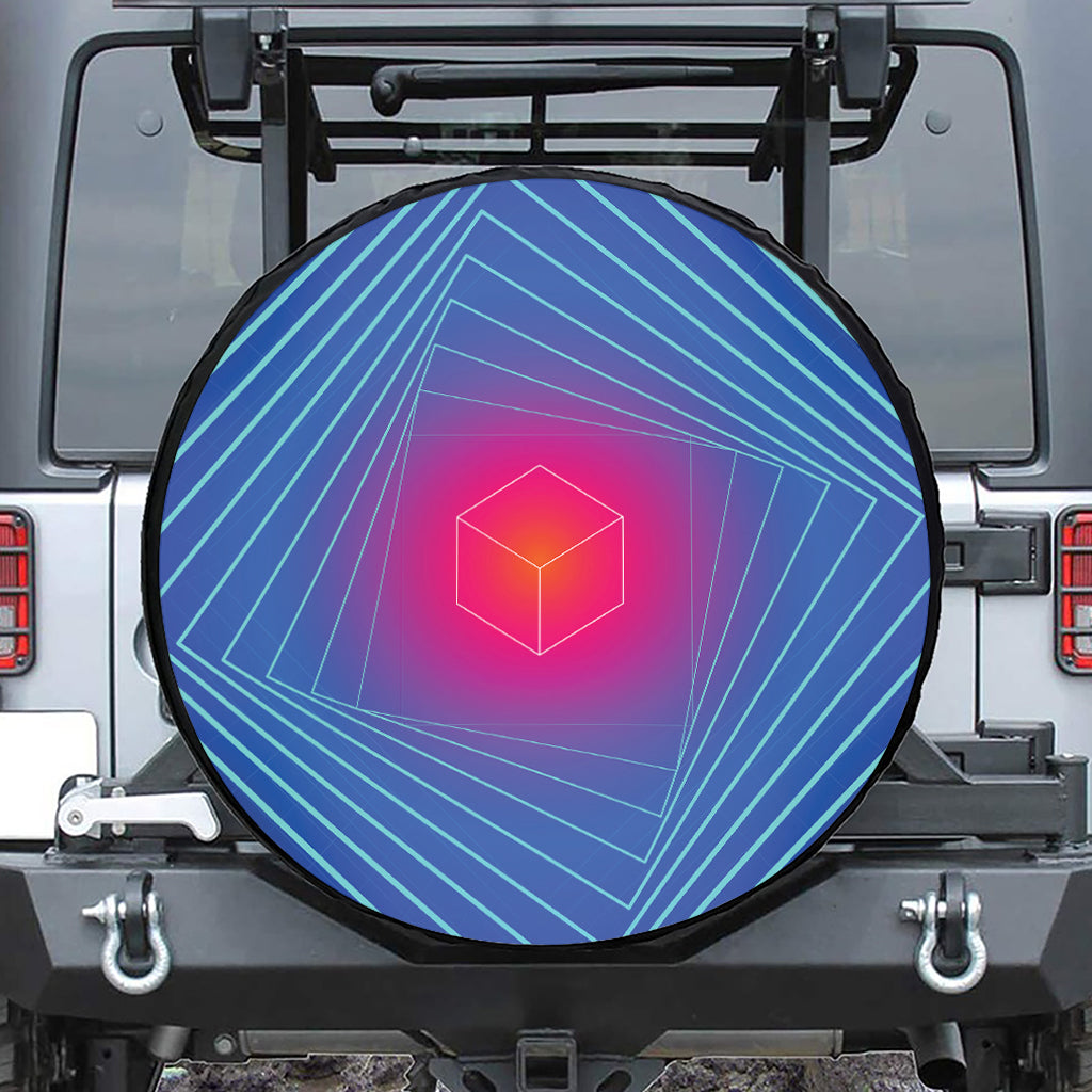 Blue Geometric EDM Light Print Leather Spare Tire Cover