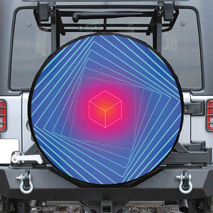 Blue Geometric EDM Light Print Leather Spare Tire Cover