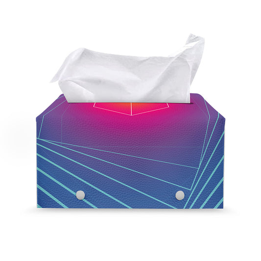 Blue Geometric EDM Light Print Leather Tissue Box Cover