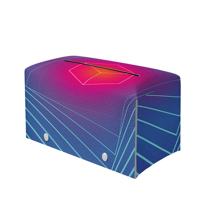 Blue Geometric EDM Light Print Leather Tissue Box Cover