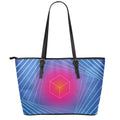 Blue Geometric EDM Light Print Leather Tote Bag With Zipper