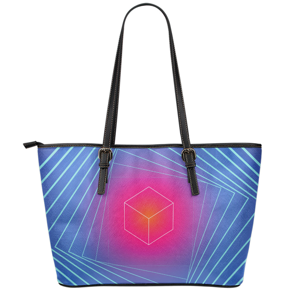 Blue Geometric EDM Light Print Leather Tote Bag