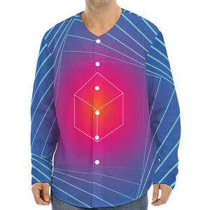 Blue Geometric EDM Light Print Long Sleeve Baseball Jersey