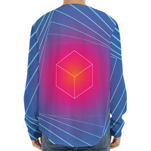 Blue Geometric EDM Light Print Long Sleeve Baseball Jersey