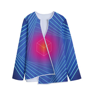 Blue Geometric EDM Light Print Long Sleeve Short Coat