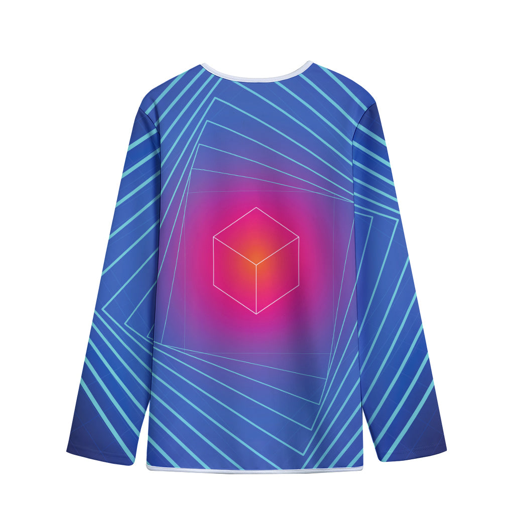 Blue Geometric EDM Light Print Long Sleeve Short Coat