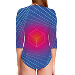 Blue Geometric EDM Light Print Long Sleeve Swimsuit