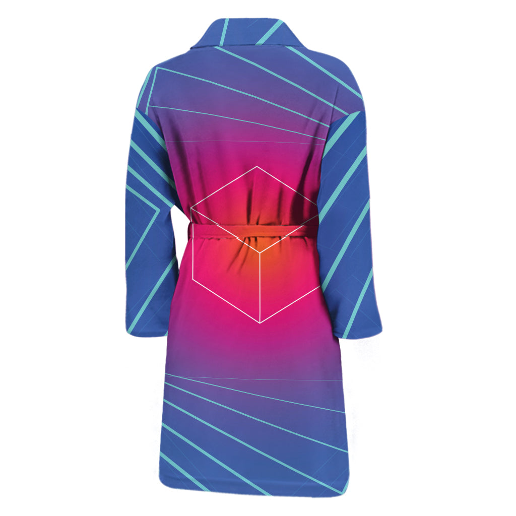 Blue Geometric EDM Light Print Men's Bathrobe