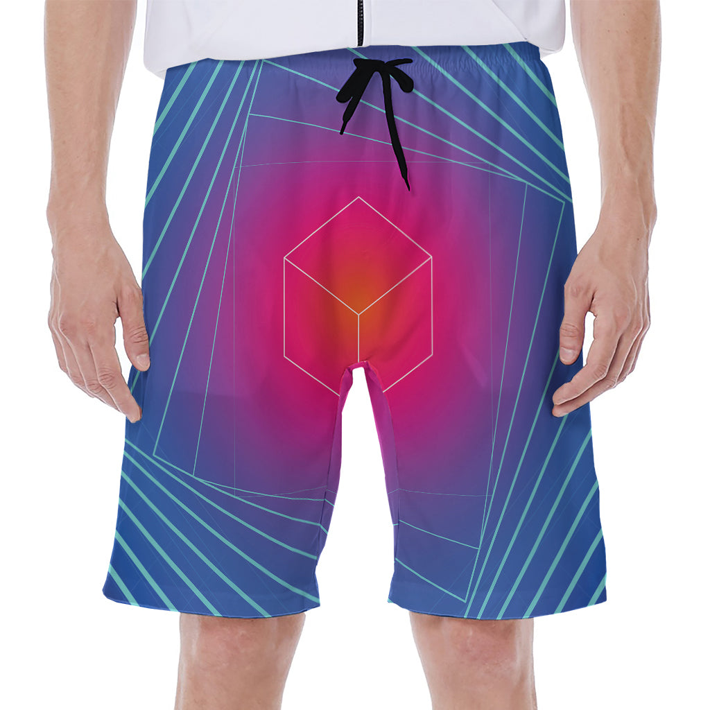 Blue Geometric EDM Light Print Men's Beach Shorts