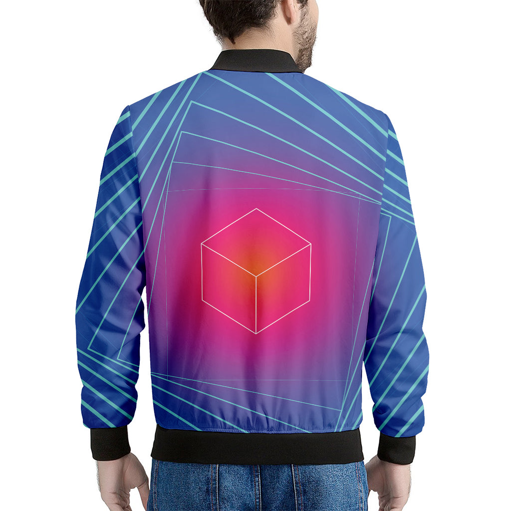 Blue Geometric EDM Light Print Men's Bomber Jacket