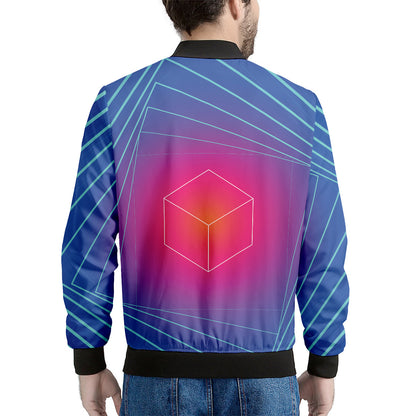 Blue Geometric EDM Light Print Men's Bomber Jacket