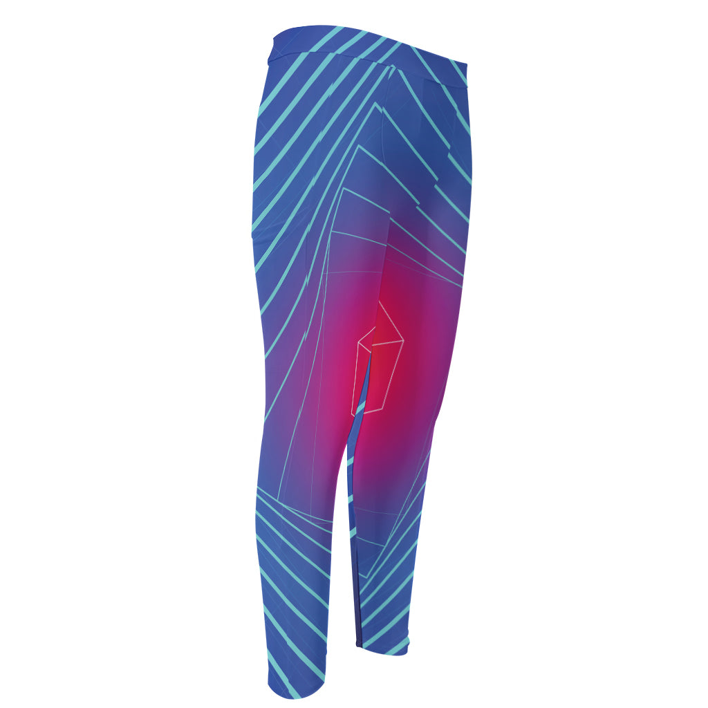 Blue Geometric EDM Light Print Men's Compression Pants