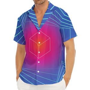 Blue Geometric EDM Light Print Men's Deep V-Neck Shirt