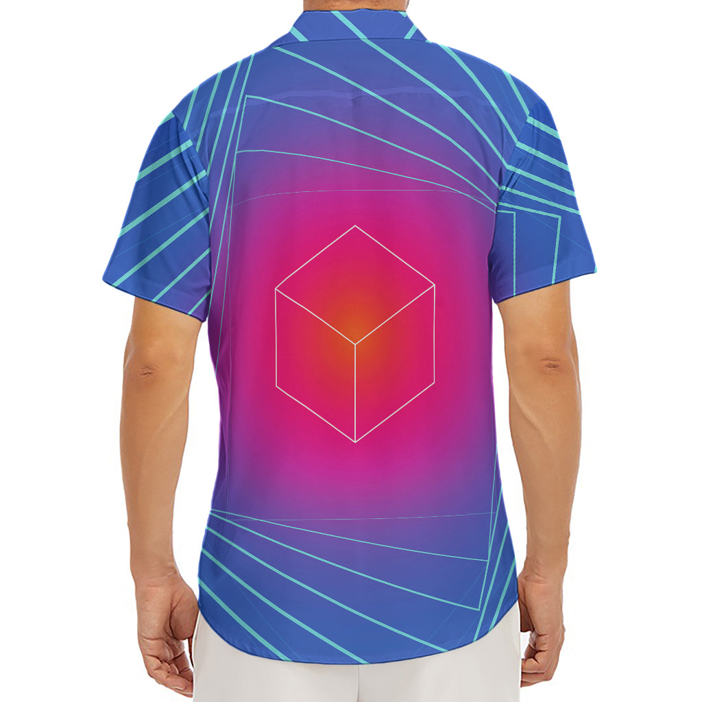 Blue Geometric EDM Light Print Men's Deep V-Neck Shirt