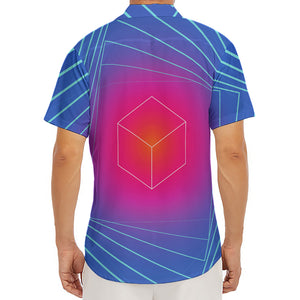 Blue Geometric EDM Light Print Men's Deep V-Neck Shirt