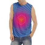 Blue Geometric EDM Light Print Men's Fitness Tank Top