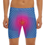 Blue Geometric EDM Light Print Men's Long Boxer Briefs