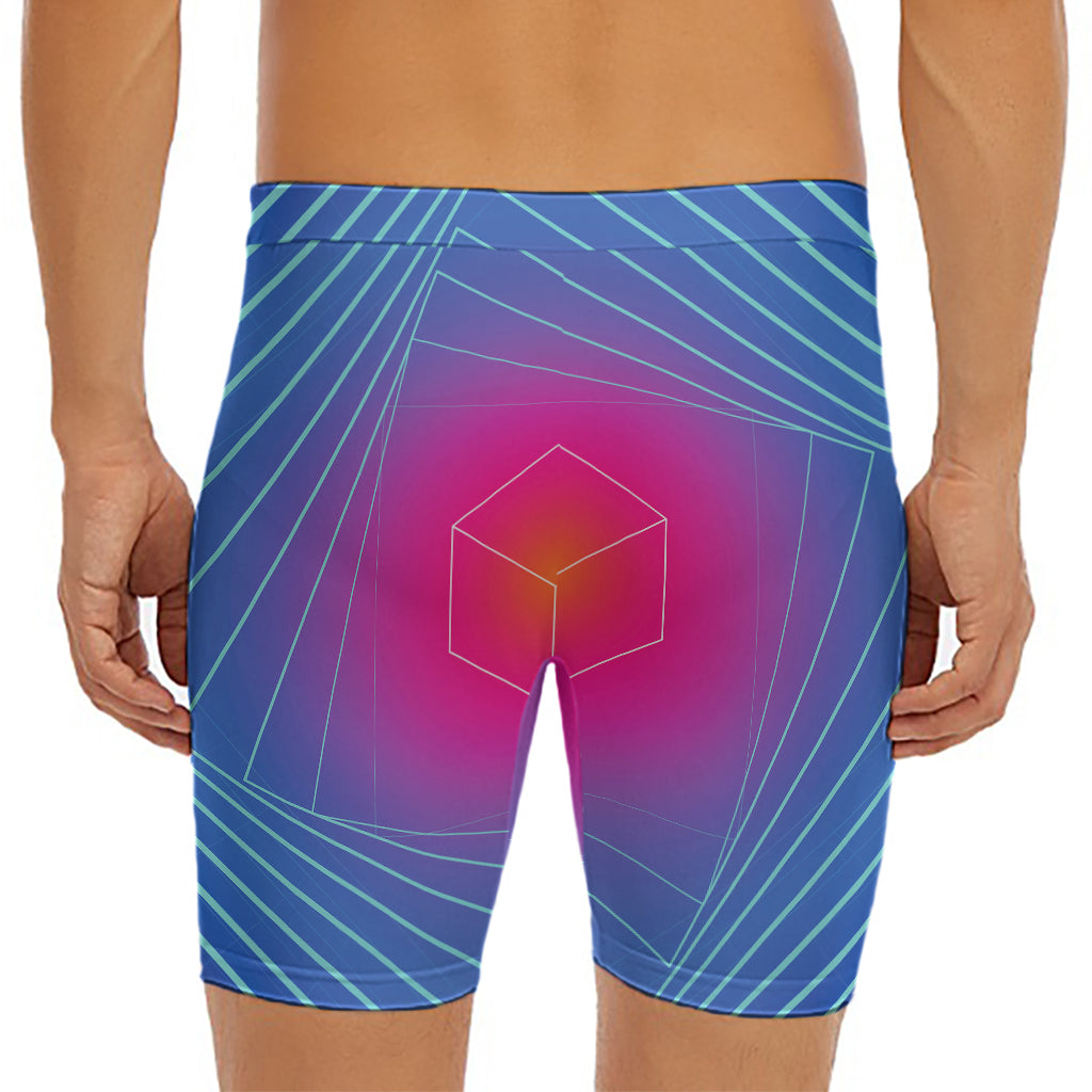 Blue Geometric EDM Light Print Men's Long Boxer Briefs