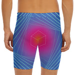 Blue Geometric EDM Light Print Men's Long Boxer Briefs