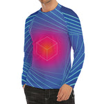 Blue Geometric EDM Light Print Men's Long Sleeve Rash Guard