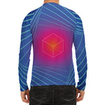 Blue Geometric EDM Light Print Men's Long Sleeve Rash Guard