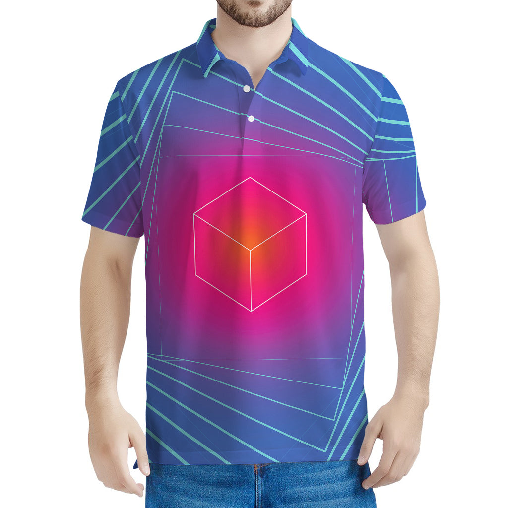 Blue Geometric EDM Light Print Men's Polo Shirt