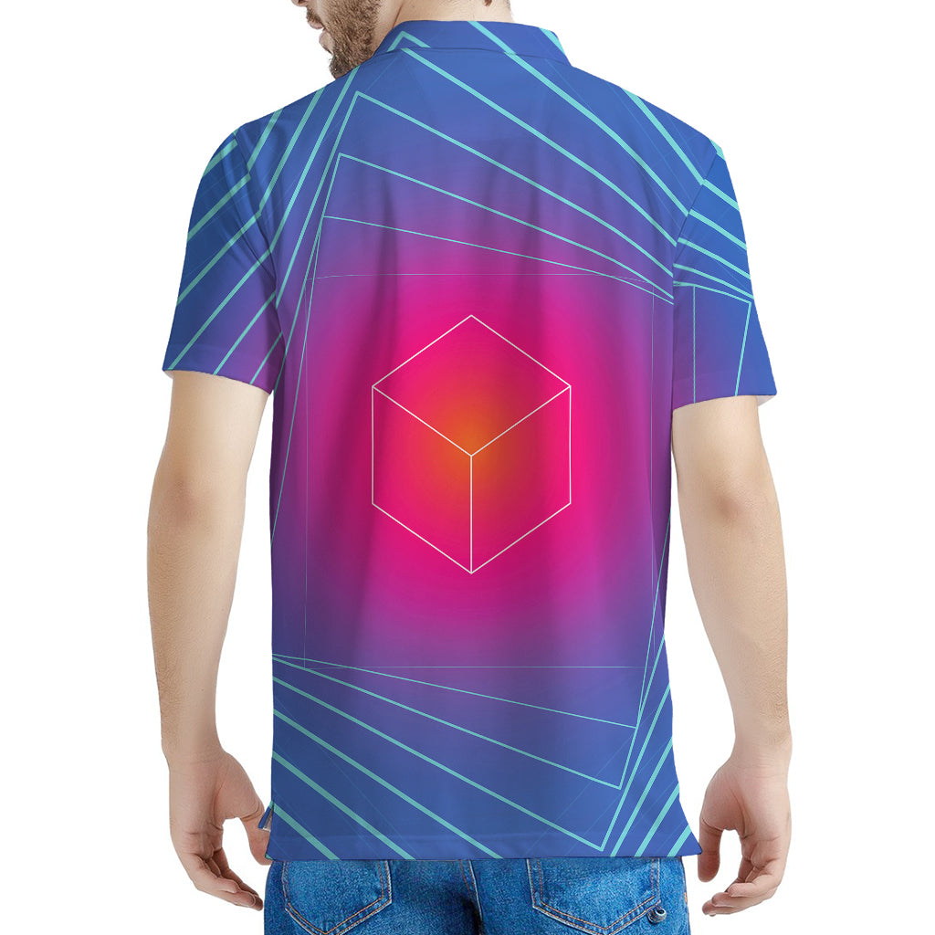 Blue Geometric EDM Light Print Men's Polo Shirt