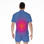 Blue Geometric EDM Light Print Men's Rompers