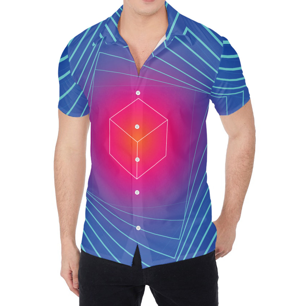 Blue Geometric EDM Light Print Men's Shirt