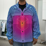 Blue Geometric EDM Light Print Men's Shirt Jacket