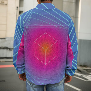 Blue Geometric EDM Light Print Men's Shirt Jacket