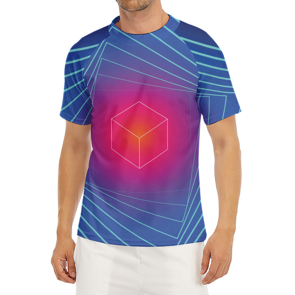 Blue Geometric EDM Light Print Men's Short Sleeve Rash Guard