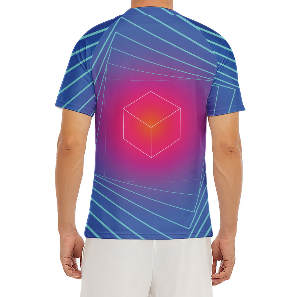 Blue Geometric EDM Light Print Men's Short Sleeve Rash Guard