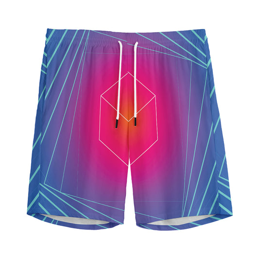 Blue Geometric EDM Light Print Men's Sports Shorts