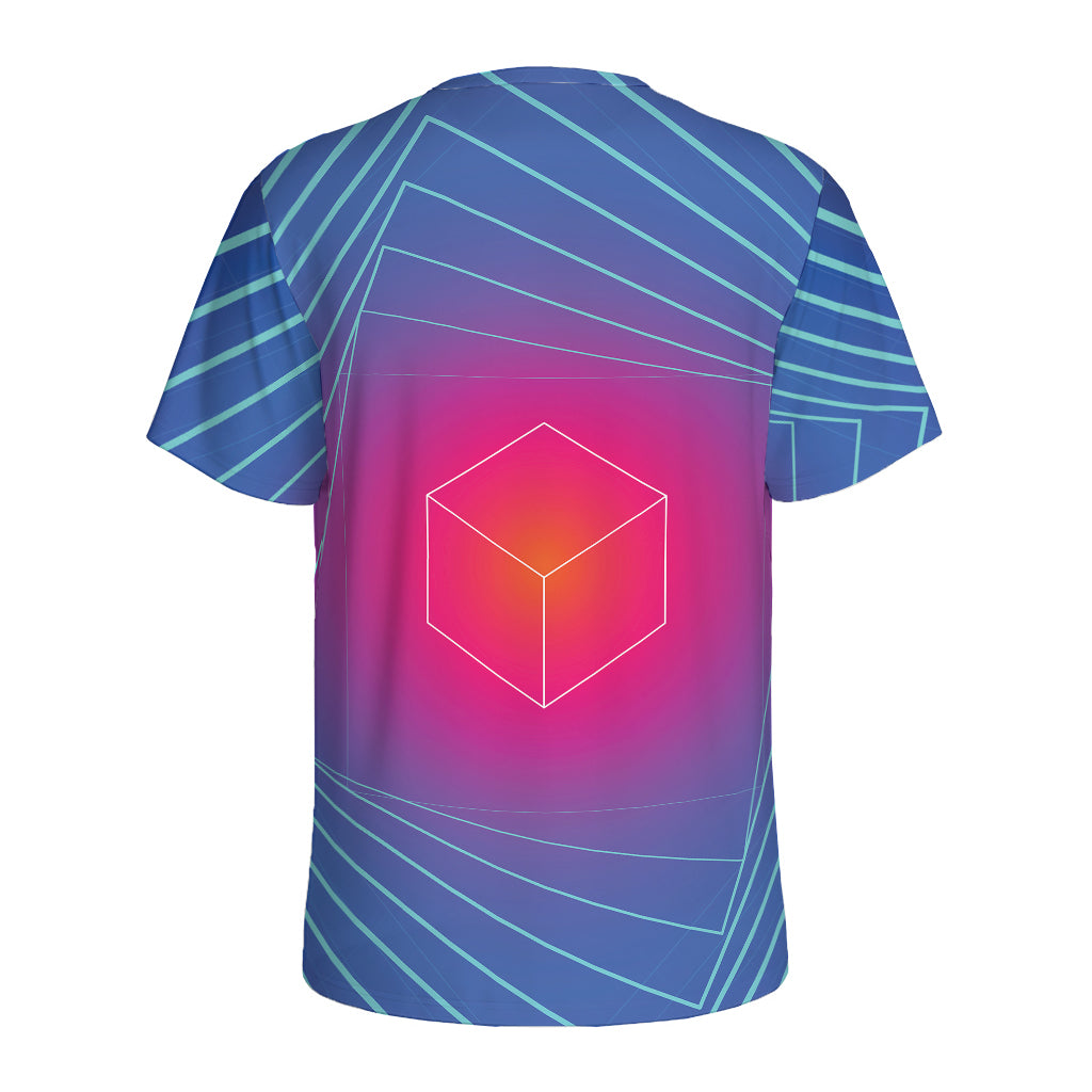 Blue Geometric EDM Light Print Men's Sports T-Shirt