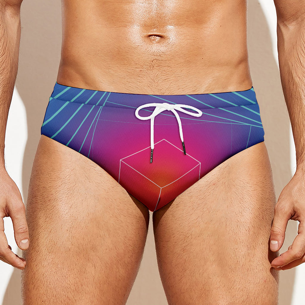 Blue Geometric EDM Light Print Men's Swim Briefs