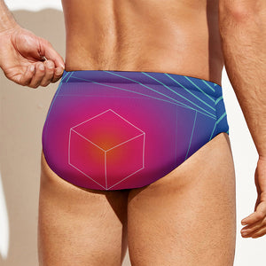 Blue Geometric EDM Light Print Men's Swim Briefs