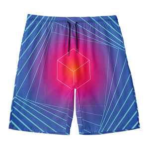 Blue Geometric EDM Light Print Men's Swim Trunks