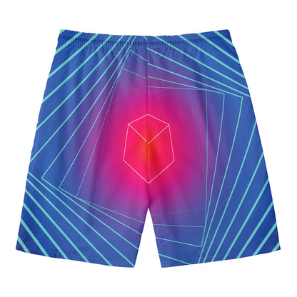 Blue Geometric EDM Light Print Men's Swim Trunks