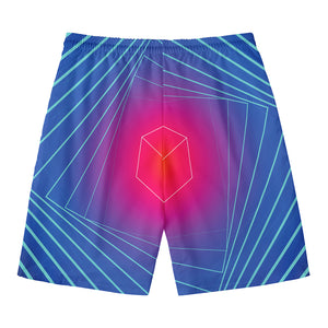 Blue Geometric EDM Light Print Men's Swim Trunks