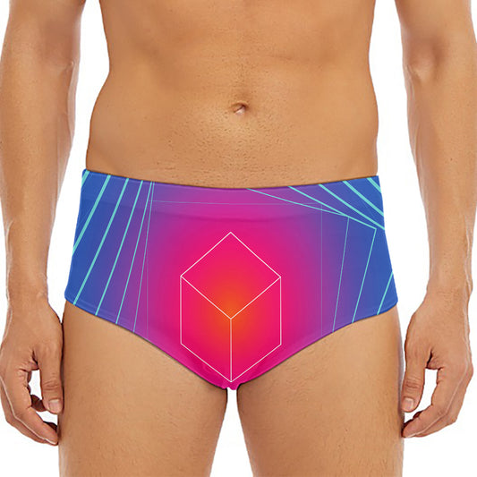 Blue Geometric EDM Light Print Men's Triangle Swim Briefs