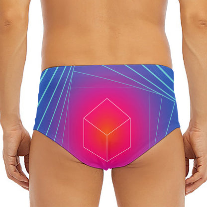 Blue Geometric EDM Light Print Men's Triangle Swim Briefs