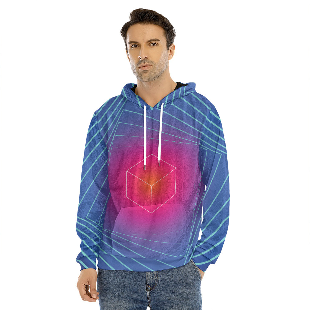 Blue Geometric EDM Light Print Men's Velvet Pullover Hoodie