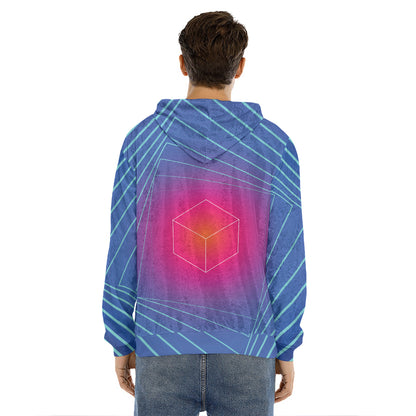 Blue Geometric EDM Light Print Men's Velvet Pullover Hoodie
