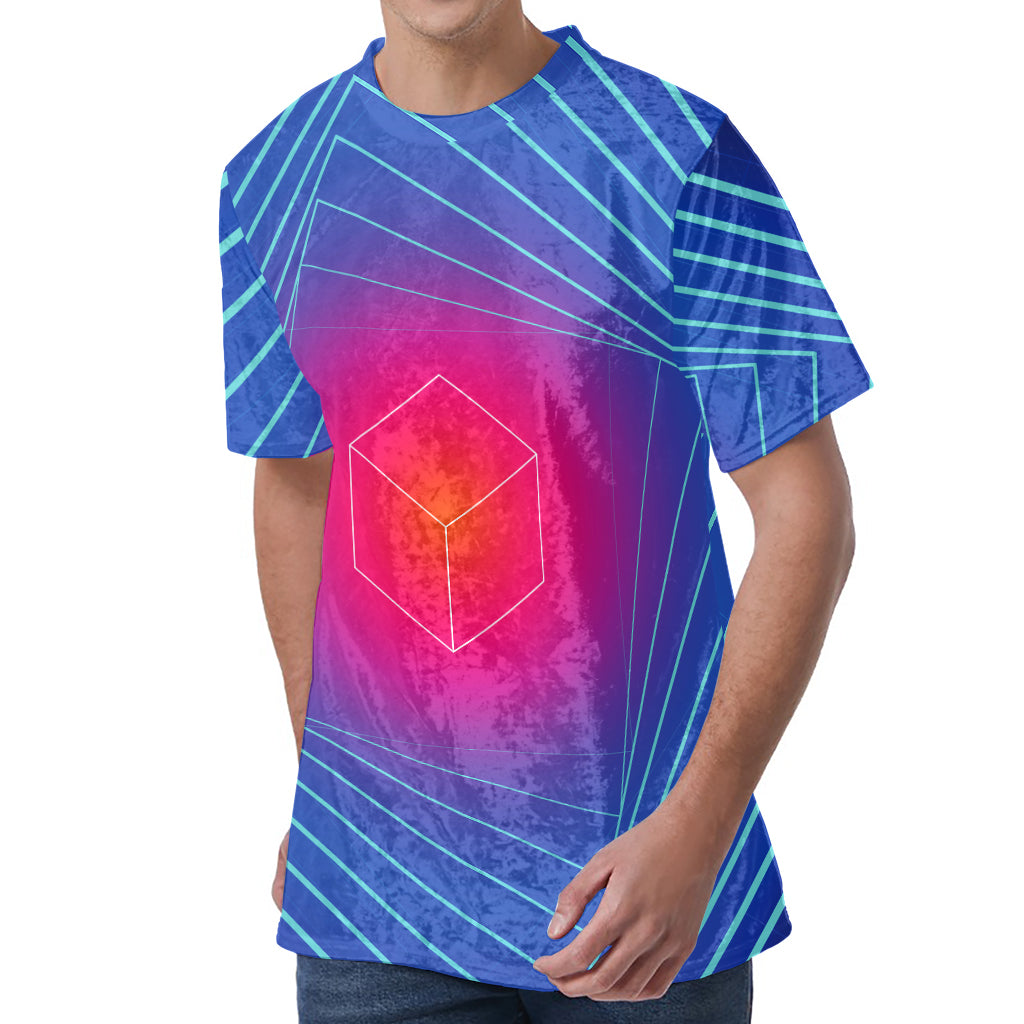 Blue Geometric EDM Light Print Men's Velvet T-Shirt