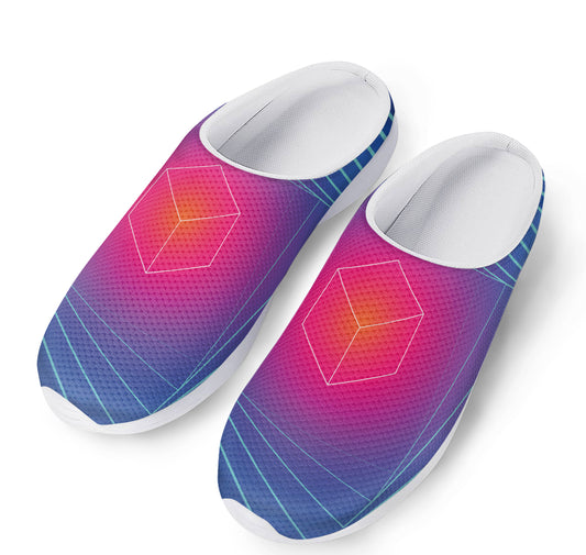 Blue Geometric EDM Light Print Mesh Casual Shoes